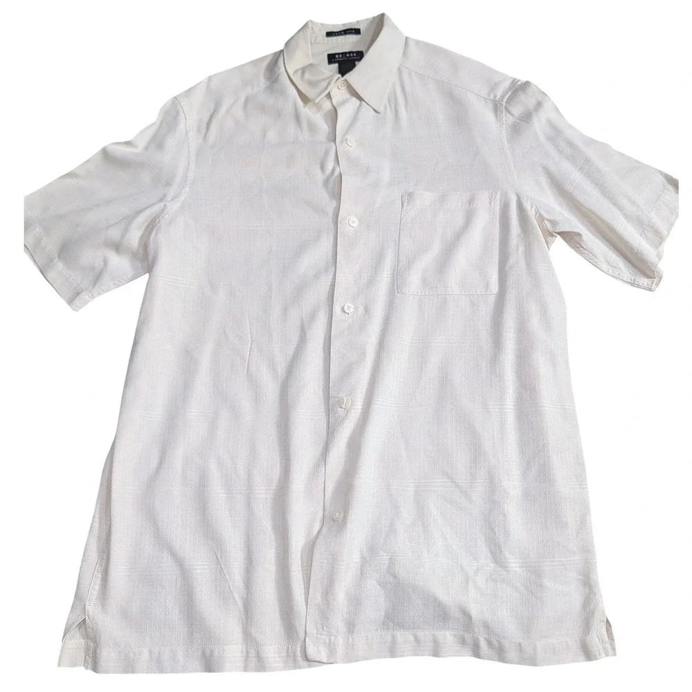 Axcess Silk Shirt M Mens Ivory Cream Short Sleeve Button Down Textured Vintage